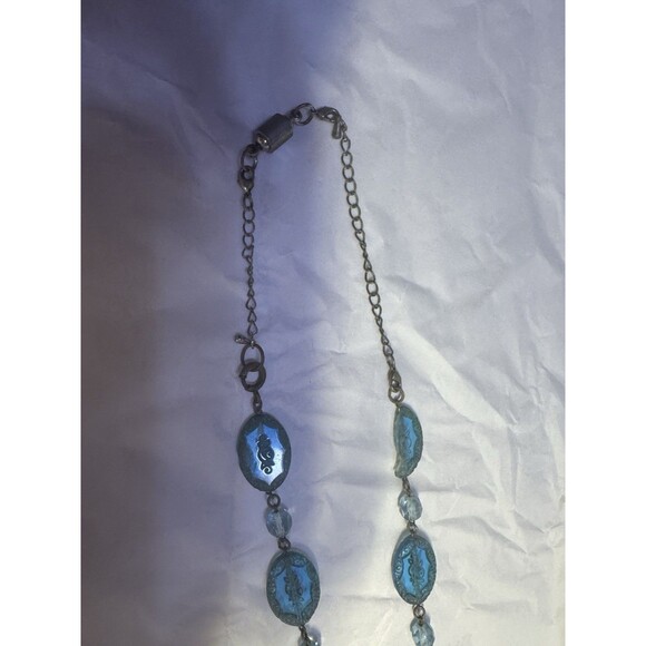 Vintage Blue Etched Glass Pendant Necklace - Picture 4 of 9